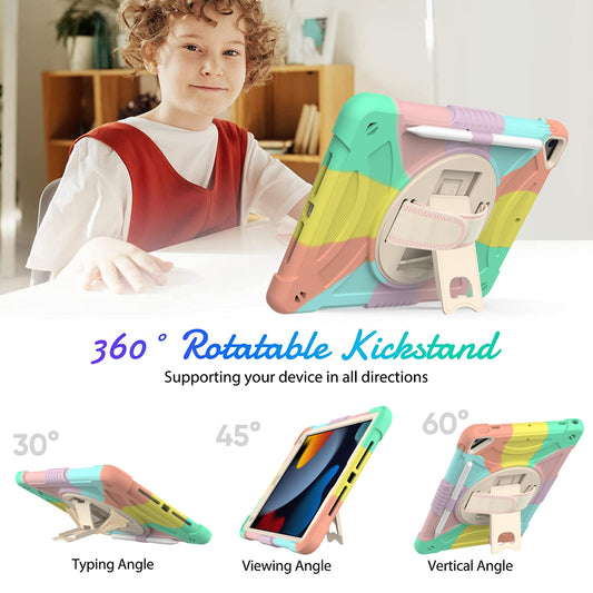 For iPad 10.2 (2021)  /  (2019)  /  (2020)  /  Air 10.5 inch (2019) Shockproof Case Rotating Kickstand Silicone+PC Tablet Cover with Shoulder Strap