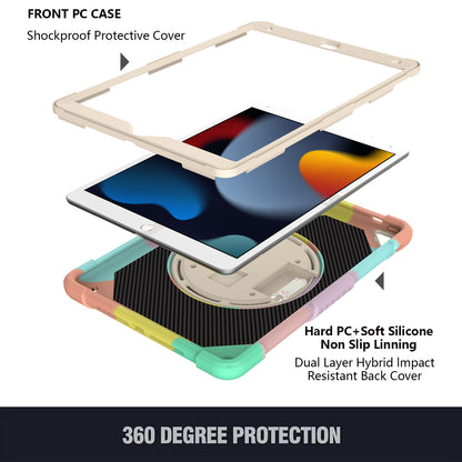 For iPad 10.2 (2021)  /  (2019)  /  (2020)  /  Air 10.5 inch (2019) Shockproof Case Rotating Kickstand Silicone+PC Tablet Cover with Shoulder Strap