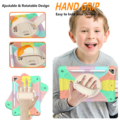For iPad 10.2 (2021)  /  (2019)  /  (2020)  /  Air 10.5 inch (2019) Shockproof Case Rotating Kickstand Silicone+PC Tablet Cover with Shoulder Strap