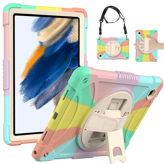 For Samsung Galaxy Tab A8 10.5 (2021)  /  (2022) Silicone+PC Hand Strap Tablet Cover Kickstand Anti-drop Case with Shoulder Strap