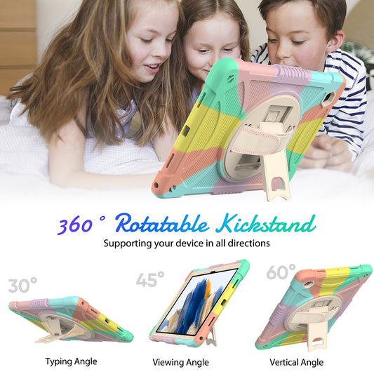 For Samsung Galaxy Tab A8 10.5 (2021)  /  (2022) Silicone+PC Hand Strap Tablet Cover Kickstand Anti-drop Case with Shoulder Strap
