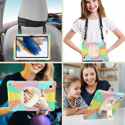 For Samsung Galaxy Tab A8 10.5 (2021)  /  (2022) Silicone+PC Hand Strap Tablet Cover Kickstand Anti-drop Case with Shoulder Strap