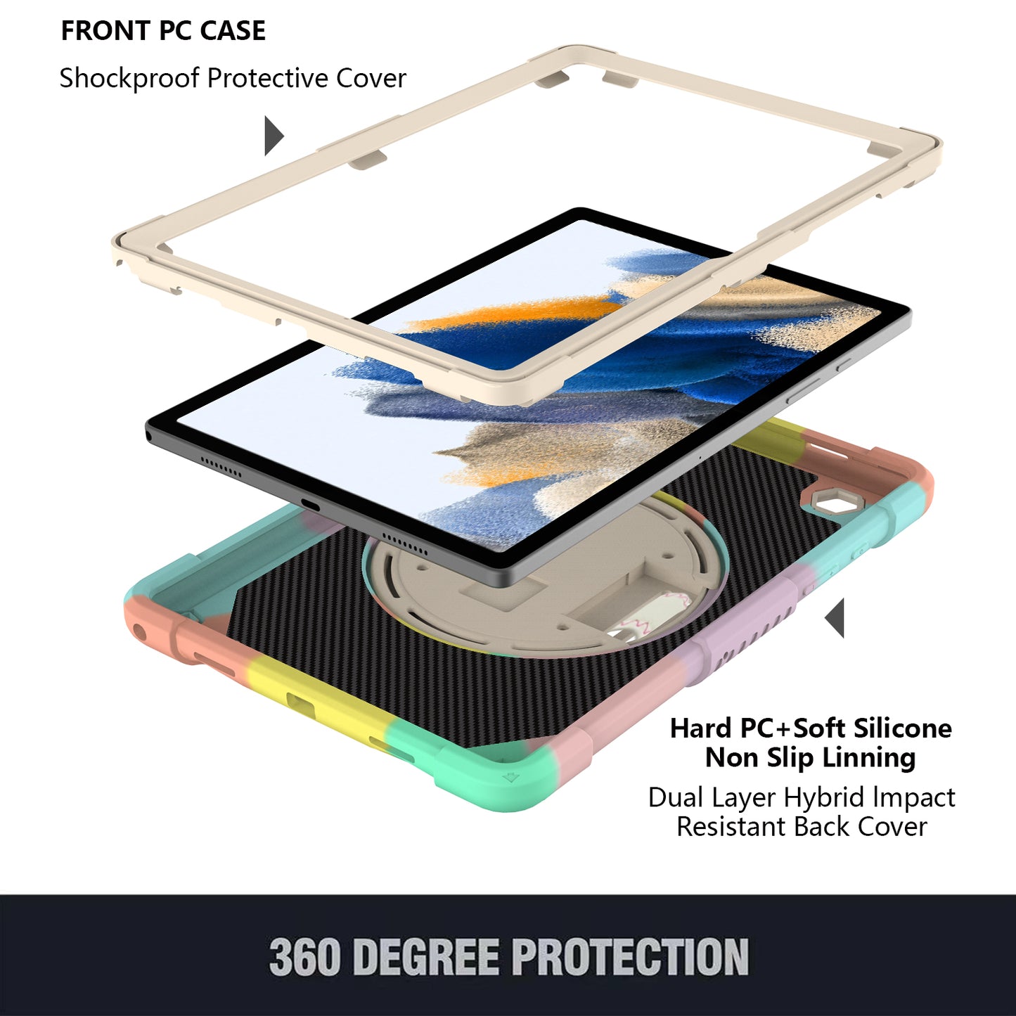 For Samsung Galaxy Tab A8 10.5 (2021)  /  (2022) Silicone+PC Hand Strap Tablet Cover Kickstand Anti-drop Case with Shoulder Strap