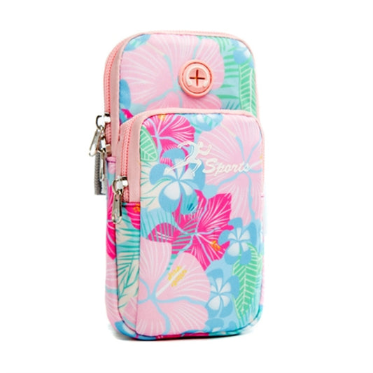 18 x 9cm Arm Band Elastic Phone Holder Flower Pattern Small Item Storage Bag Armband Cell Phones Pouch (Size: L)