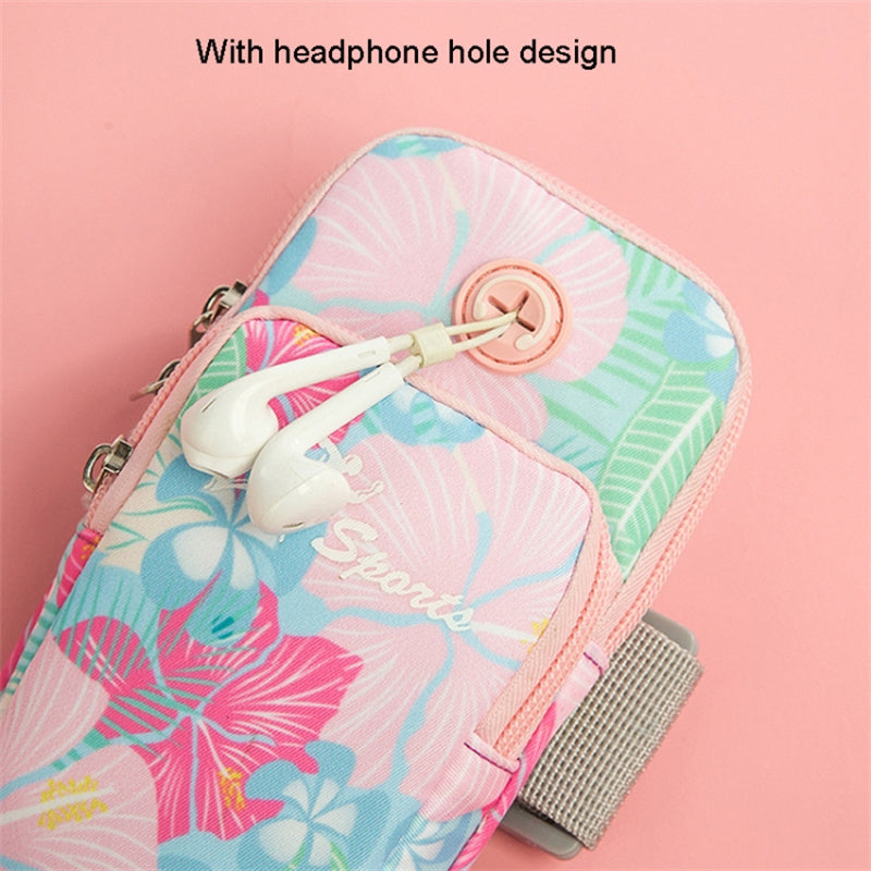 18 x 9cm Arm Band Elastic Phone Holder Flower Pattern Small Item Storage Bag Armband Cell Phones Pouch (Size: L)