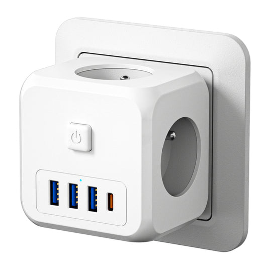 ESSAGER 7-in-1 EU Plug Wall Socket Extender with 3 AC Outlets 3 USB+1 Type C Adapter