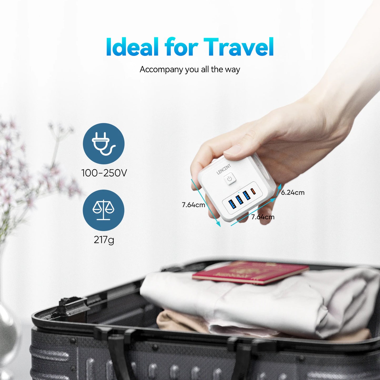 ESSAGER 7-in-1 EU Plug Wall Socket Extender with 3 AC Outlets 3 USB+1 Type C Adapter