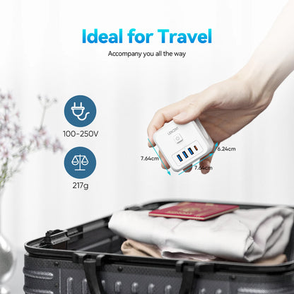 ESSAGER 7-in-1 EU Plug Wall Socket Extender with 3 AC Outlets 3 USB+1 Type C Adapter