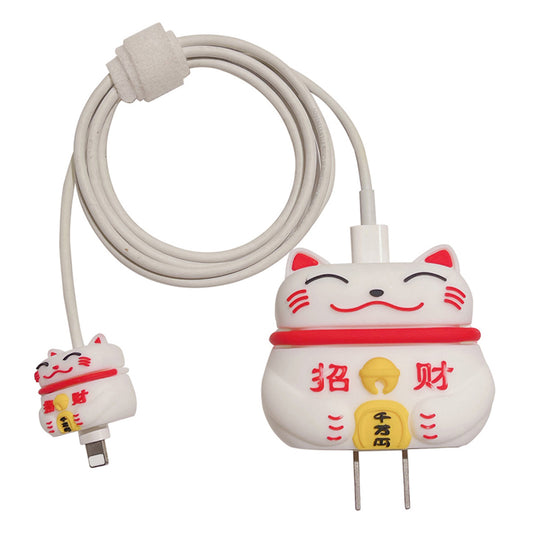 Fortune Cat Series Silicone Case for iPhone 18W / 20W Charger Adapter with Charging Cable Protector