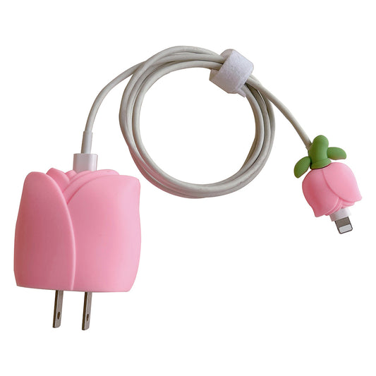Tulip Series For iPhone 18W / 20W Wall Charger Silicone Protective Case Set with Charging Cable Protector