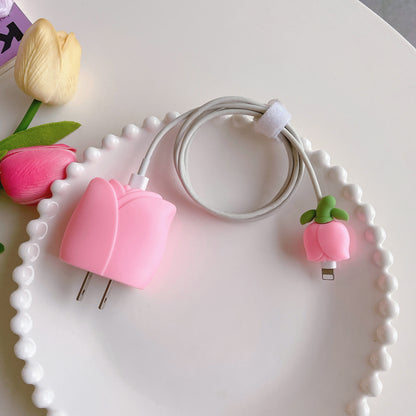 Tulip Series For iPhone 18W / 20W Wall Charger Silicone Protective Case Set with Charging Cable Protector