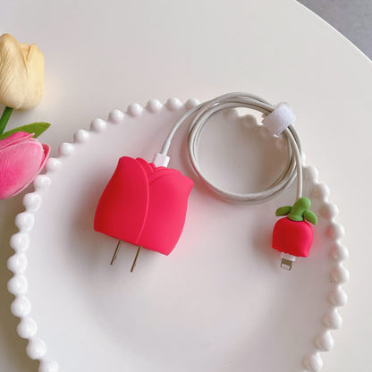 Tulip Series For iPhone 18W / 20W Wall Charger Silicone Protective Case Set with Charging Cable Protector