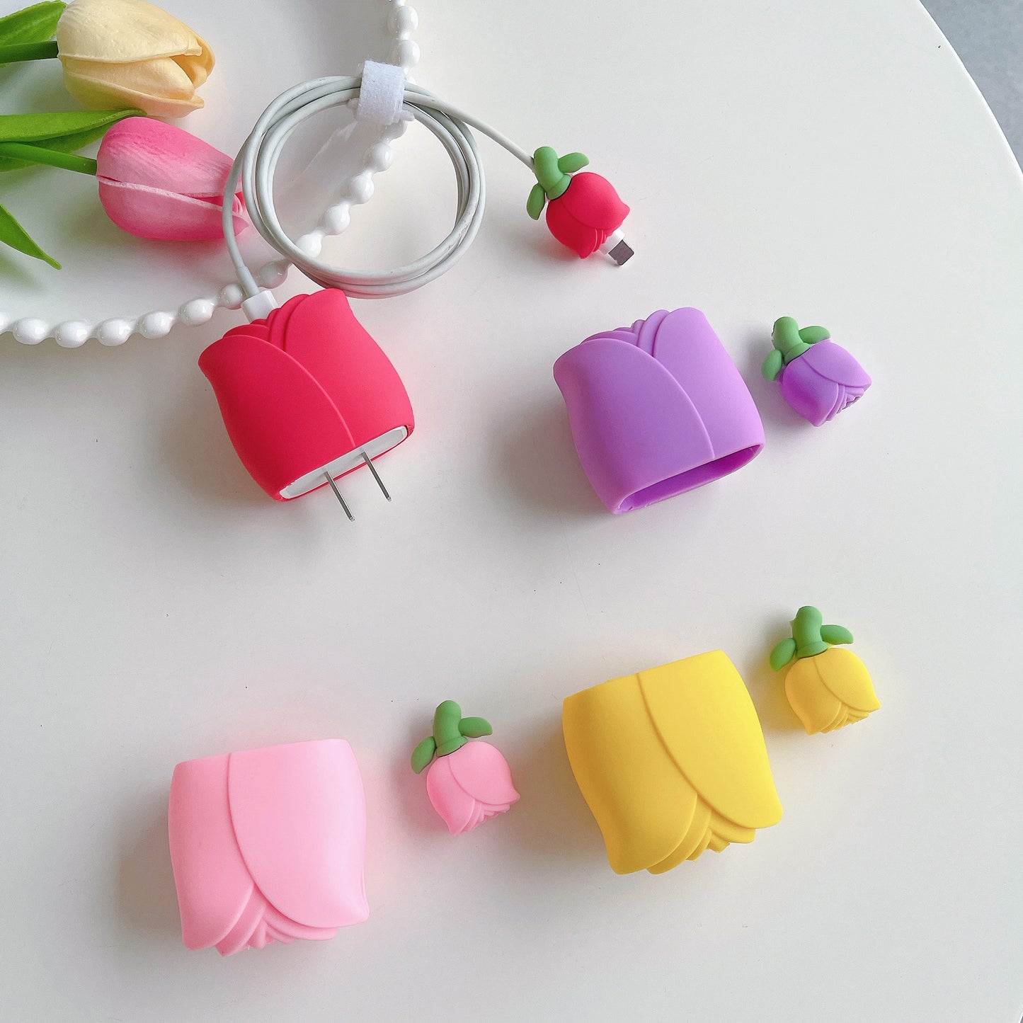 Tulip Series For iPhone 18W / 20W Wall Charger Silicone Protective Case Set with Charging Cable Protector