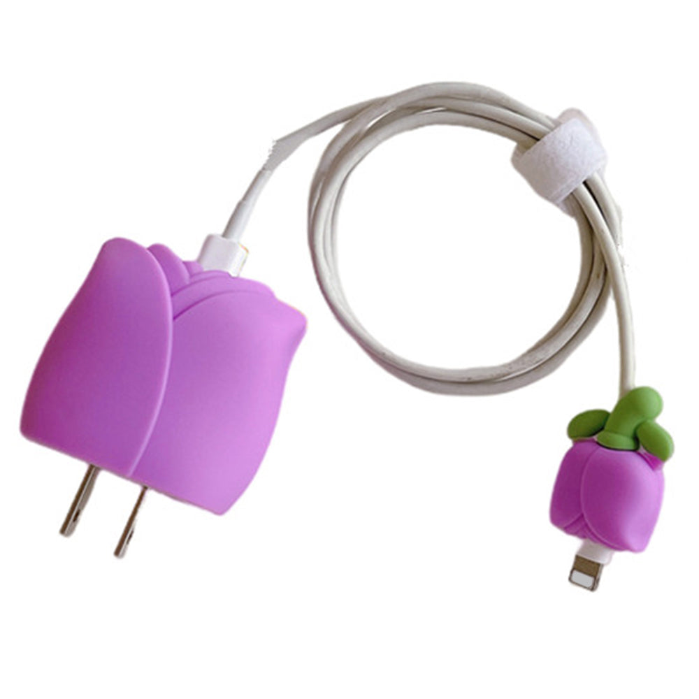 Tulip Series For iPhone 18W / 20W Wall Charger Silicone Protective Case Set with Charging Cable Protector