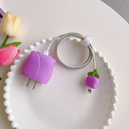 Tulip Series For iPhone 18W / 20W Wall Charger Silicone Protective Case Set with Charging Cable Protector