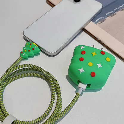 Christmas Style Silicone Cover for iPhone 18W / 20W Wall Charger Protective Case Set with Charging Cable Cover
