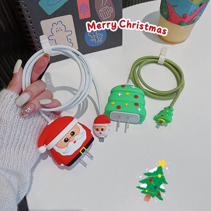 Christmas Style Silicone Cover for iPhone 18W / 20W Wall Charger Protective Case Set with Charging Cable Cover