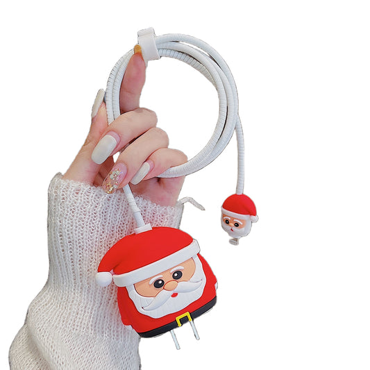Christmas Style Silicone Cover for iPhone 18W / 20W Wall Charger Protective Case Set with Charging Cable Cover