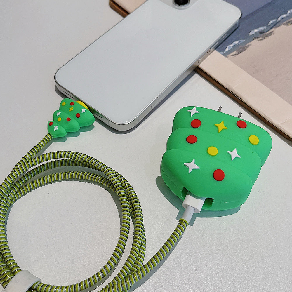 Christmas Style Silicone Cover for iPhone 18W / 20W Wall Charger Protective Case Set with Charging Cable Cover