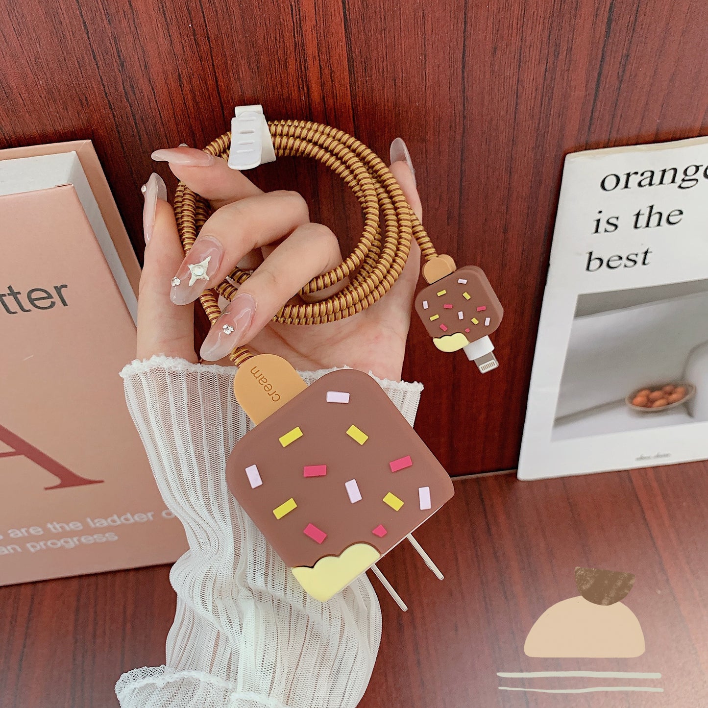 Ice Cream Style Silicone Case for iPhone 18W / 20W Charger Adapter Protector Set with Charging Cord Cover