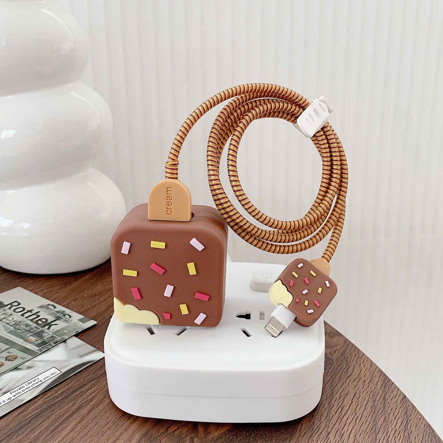 Ice Cream Style Silicone Case for iPhone 18W / 20W Charger Adapter Protector Set with Charging Cord Cover