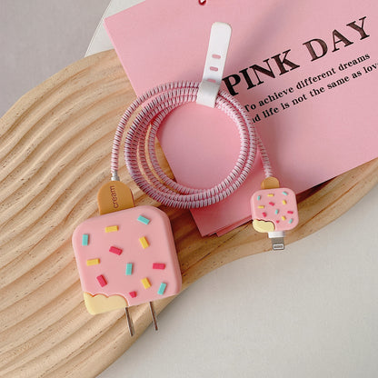 Ice Cream Style Silicone Case for iPhone 18W / 20W Charger Adapter Protector Set with Charging Cord Cover