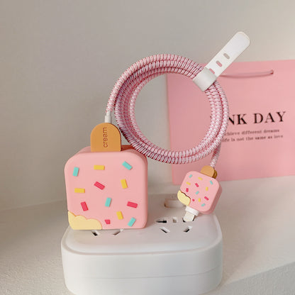 Ice Cream Style Silicone Case for iPhone 18W / 20W Charger Adapter Protector Set with Charging Cord Cover