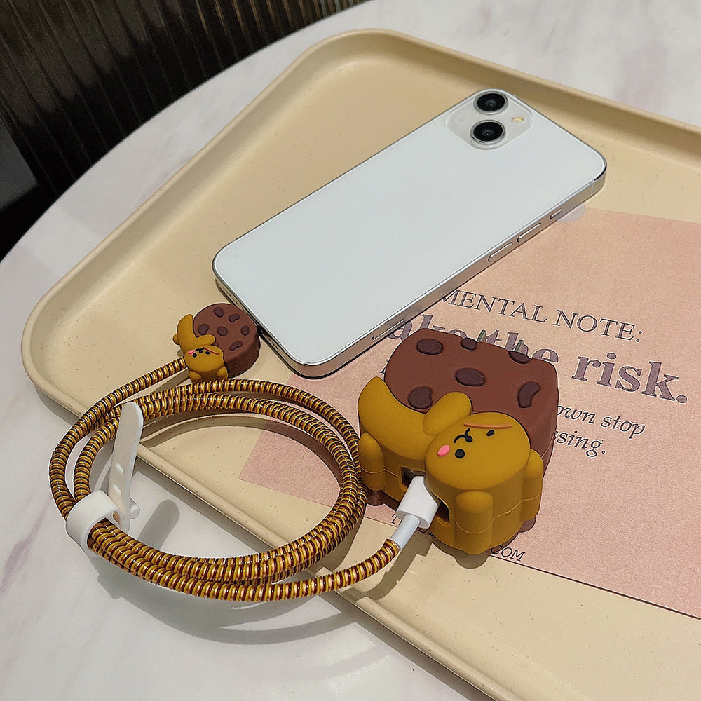 Cartoon Style Protective Case for iPhone 18W / 20W Charger Block Silicone Cover Set with Charging Cable Case
