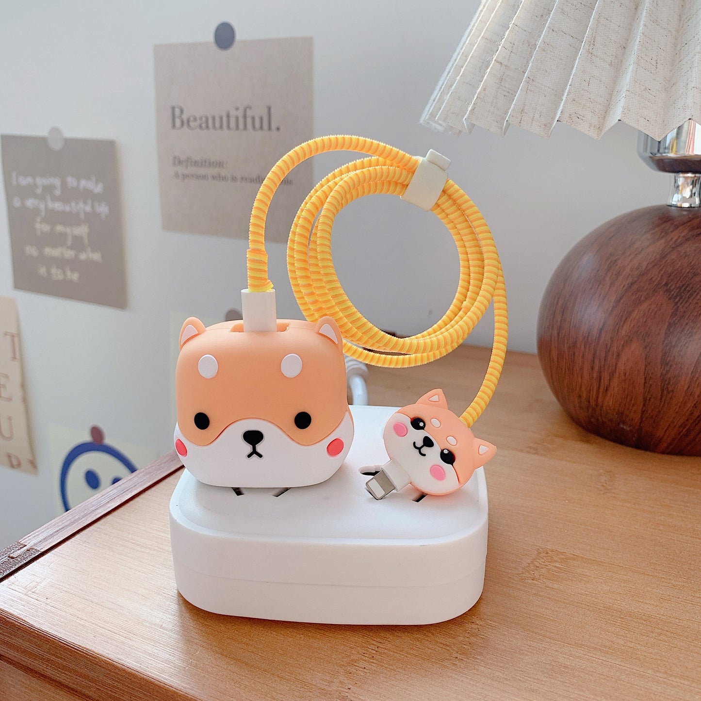 Cartoon Style Protective Case for iPhone 18W / 20W Charger Block Silicone Cover Set with Charging Cable Case