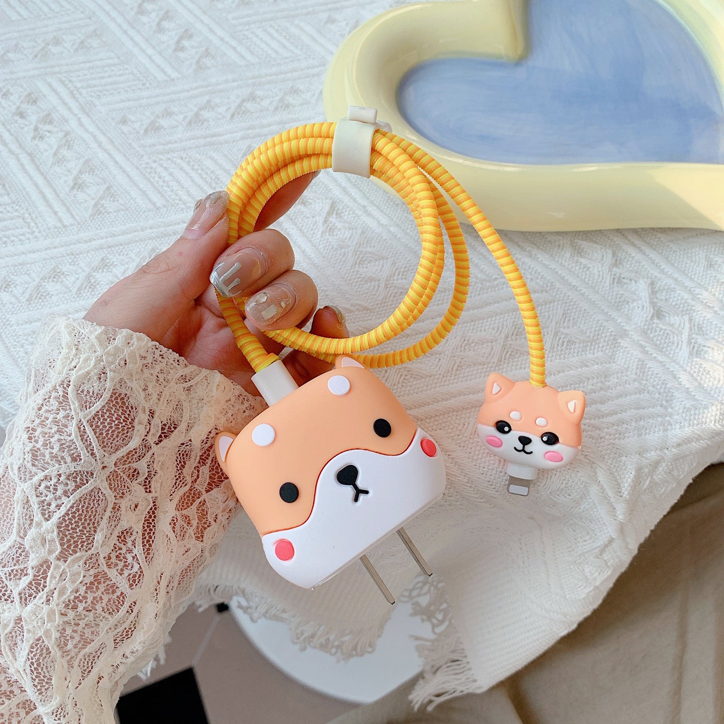 Cartoon Style Protective Case for iPhone 18W / 20W Charger Block Silicone Cover Set with Charging Cable Case