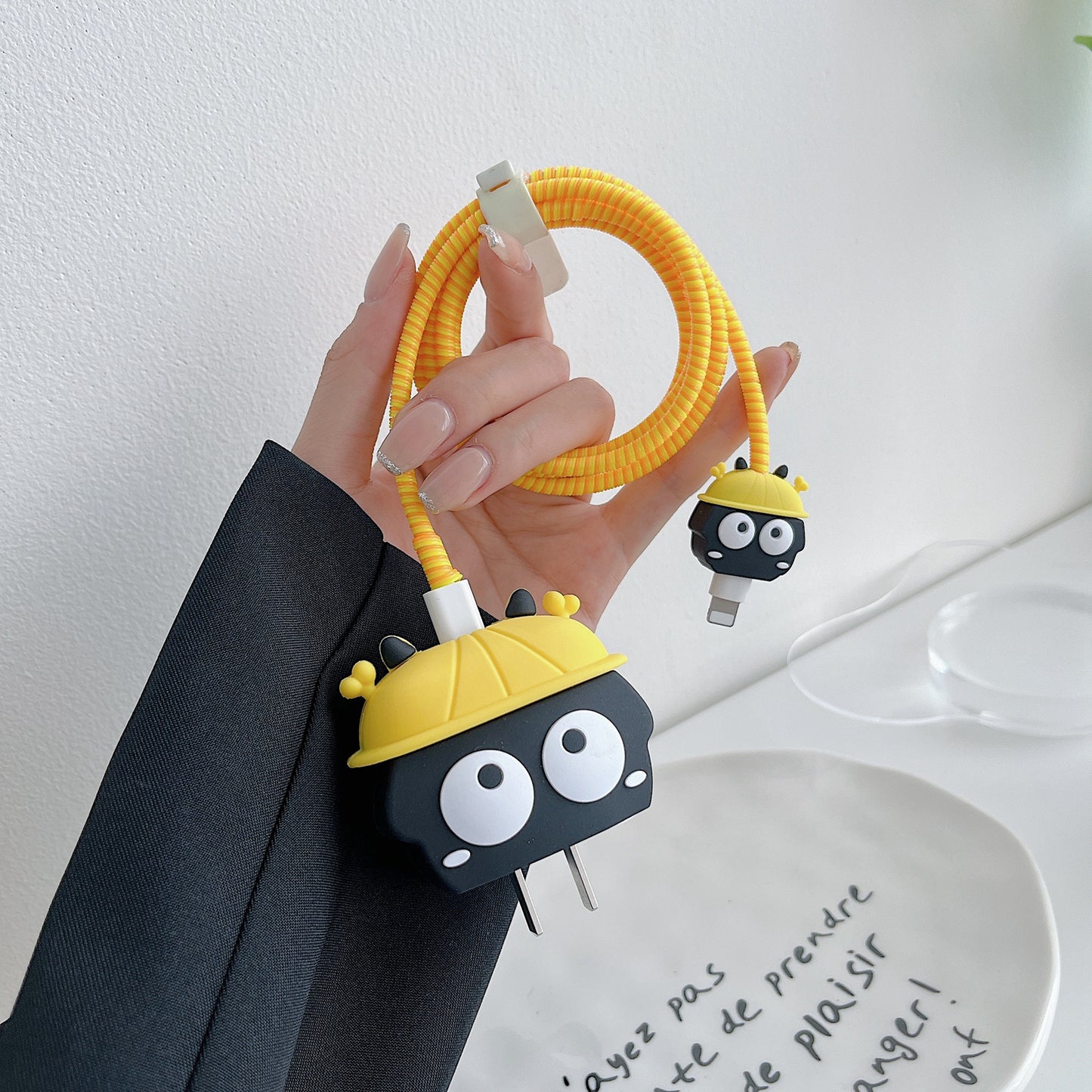 Cartoon Style Protective Case for iPhone 18W / 20W Charger Block Silicone Cover Set with Charging Cable Case