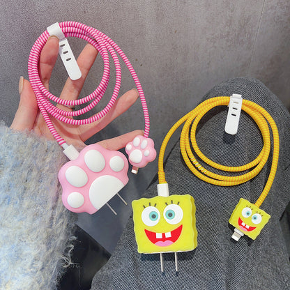 Cartoon Style Protective Case for iPhone 18W / 20W Charger Block Silicone Cover Set with Charging Cable Case