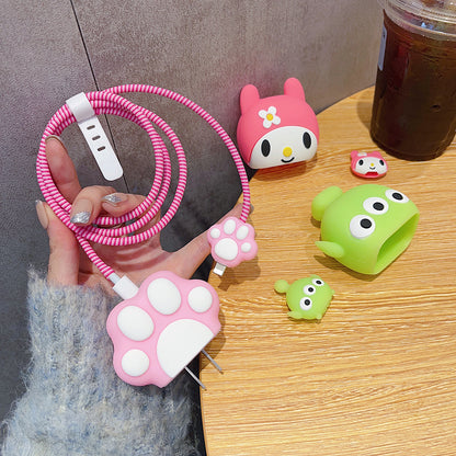 Cartoon Style Protective Case for iPhone 18W / 20W Charger Block Silicone Cover Set with Charging Cable Case