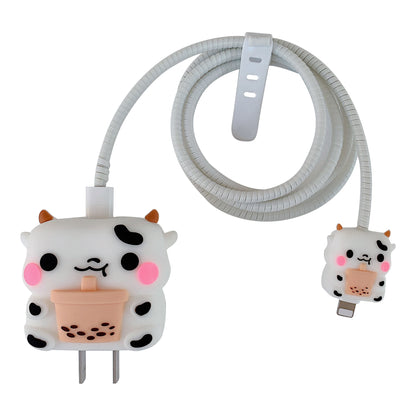 Cartoon Style Protective Case for iPhone 18W / 20W Charger Block Silicone Cover Set with Charging Cable Case