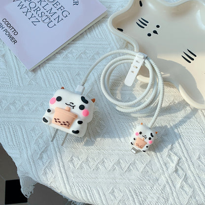 Cartoon Style Protective Case for iPhone 18W / 20W Charger Block Silicone Cover Set with Charging Cable Case
