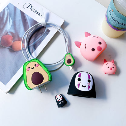 Cartoon Style Protective Case for iPhone 18W / 20W Charger Block Silicone Cover Set with Charging Cable Case