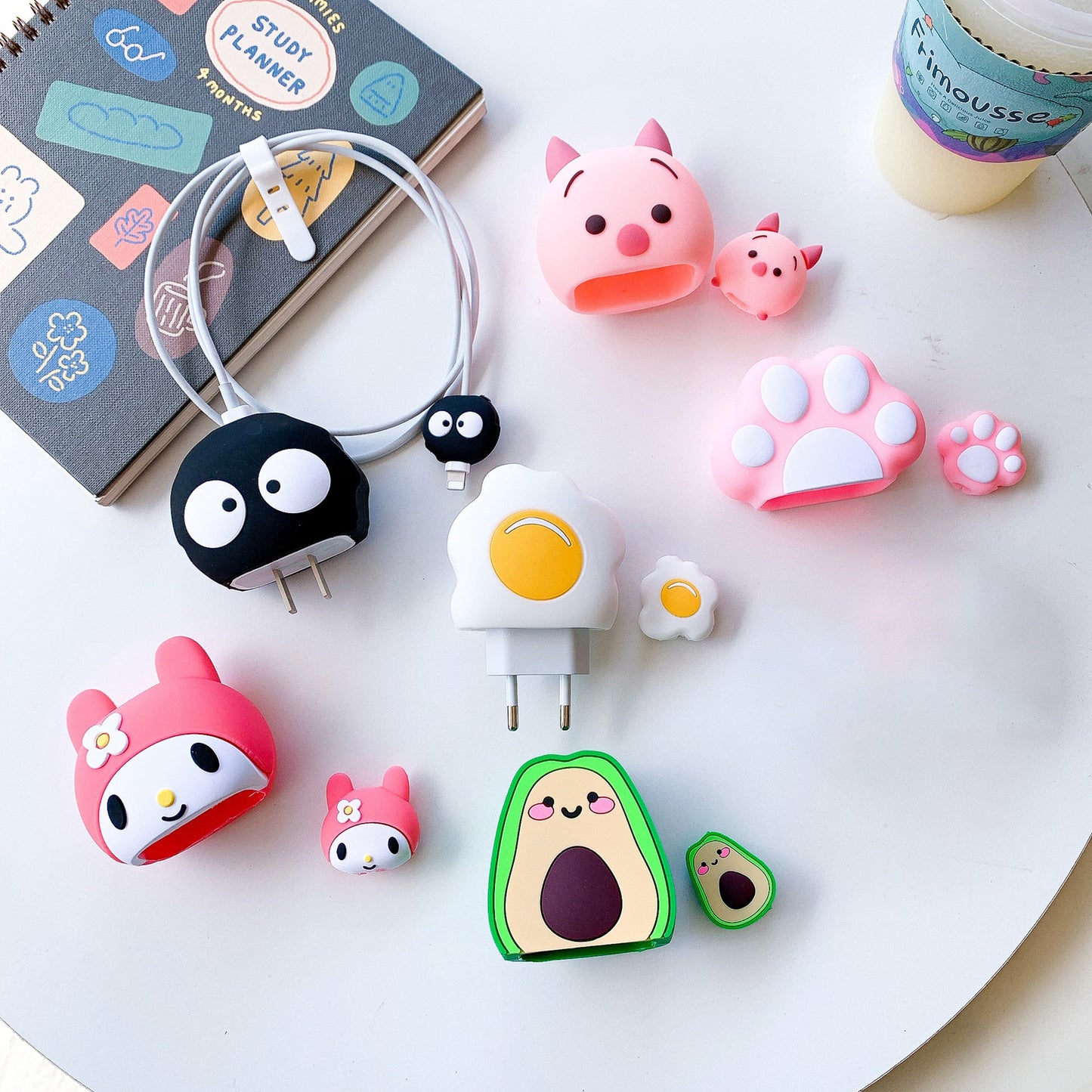 Cartoon Style Protective Case for iPhone 18W / 20W Charger Block Silicone Cover Set with Charging Cable Case