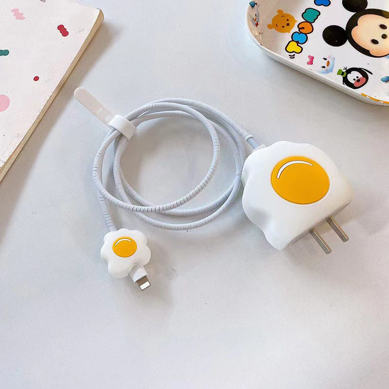 Cartoon Style Protective Case for iPhone 18W / 20W Charger Block Silicone Cover Set with Charging Cable Case