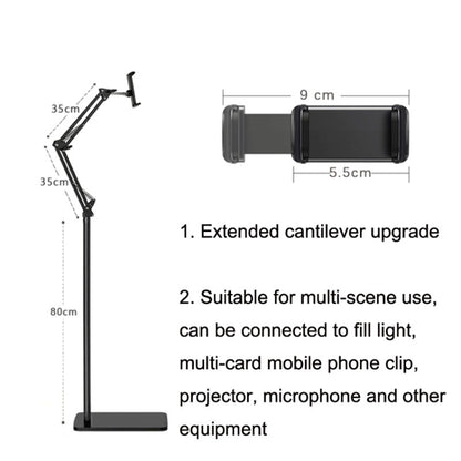 Phone Overhead Stand 155cm Adjustable Floor Stand Metal+ABS Phone Mount for 5.5-9cm Width Devices