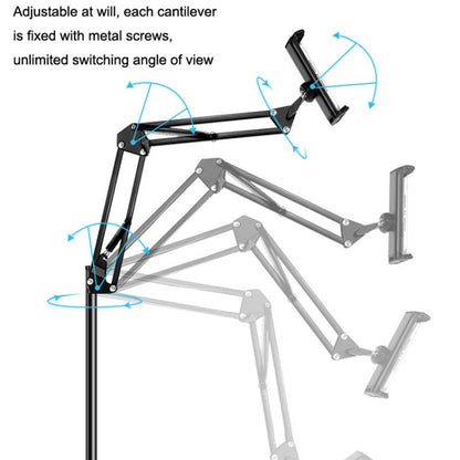 Tablet Floor Stand Overhead Bed Phone Mount 175cm Adjustable Metal+ABS Lazy Bracket for 11.5-19cm Width Devices