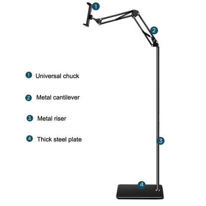 Tablet Floor Stand Overhead Bed Phone Mount 175cm Adjustable Metal+ABS Lazy Bracket for 11.5-19cm Width Devices