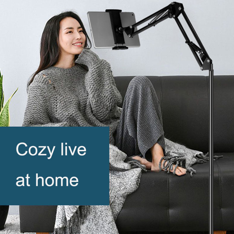 Tablet Floor Stand Overhead Bed Phone Mount 175cm Adjustable Metal+ABS Lazy Bracket for 11.5-19cm Width Devices