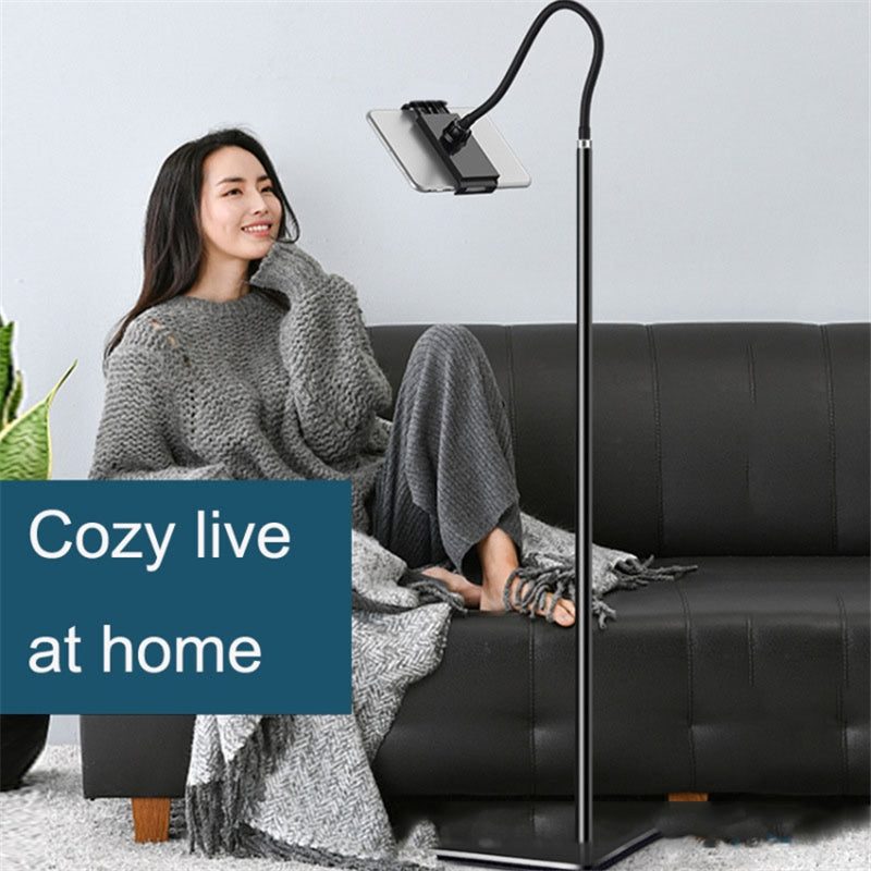 135cm Three-Section Adjustable Tablet Floor Stand Metal + ABS Multifunctional Cell Phone Holder for Under 11 Devices