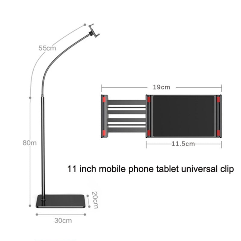 135cm Three-Section Adjustable Tablet Floor Stand Metal + ABS Multifunctional Cell Phone Holder for Under 11 Devices