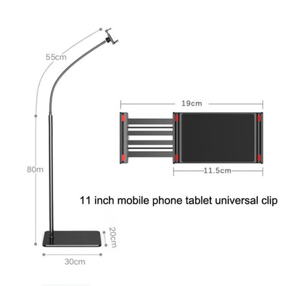 135cm Three-Section Adjustable Tablet Floor Stand Metal + ABS Multifunctional Cell Phone Holder for Under 11 Devices