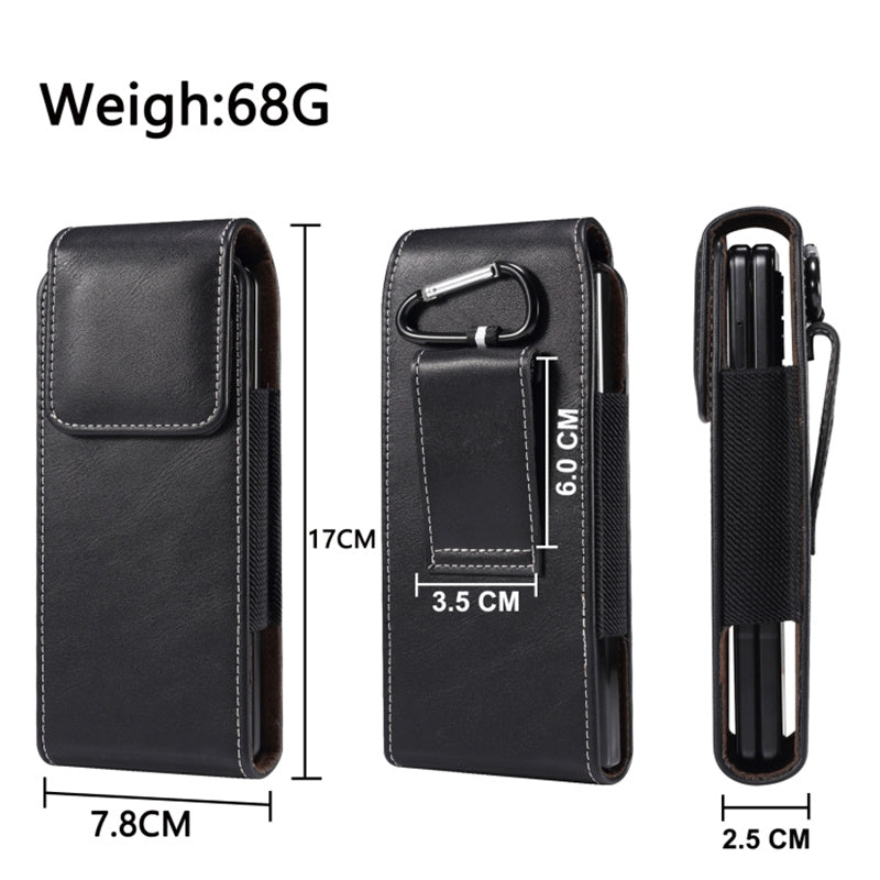 Vertical Flip PU Leather Cell Phone Waist Bag Belt Loop Pouch for Folding Phones, Size L: 170*78*25mm