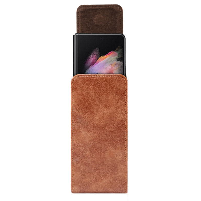 Vertical Flip PU Leather Cell Phone Waist Bag Belt Loop Pouch for Folding Phones, Size L: 170*78*25mm