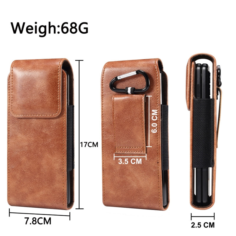Vertical Flip PU Leather Cell Phone Waist Bag Belt Loop Pouch for Folding Phones, Size L: 170*78*25mm