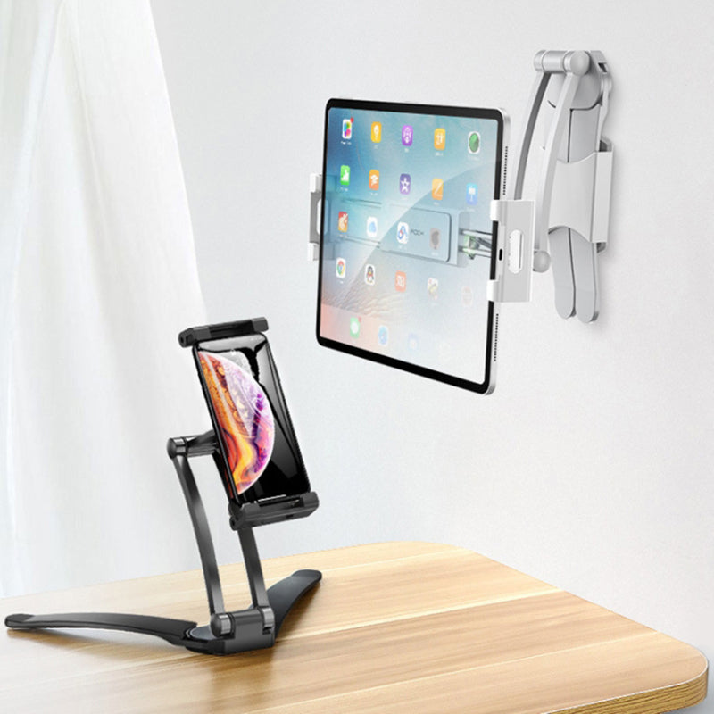 2-in-1 Desktop Aluminum Alloy Tablet Stand 360-degree Rotating Wall Mount Phone Holder for 4-12.9 inch Devices