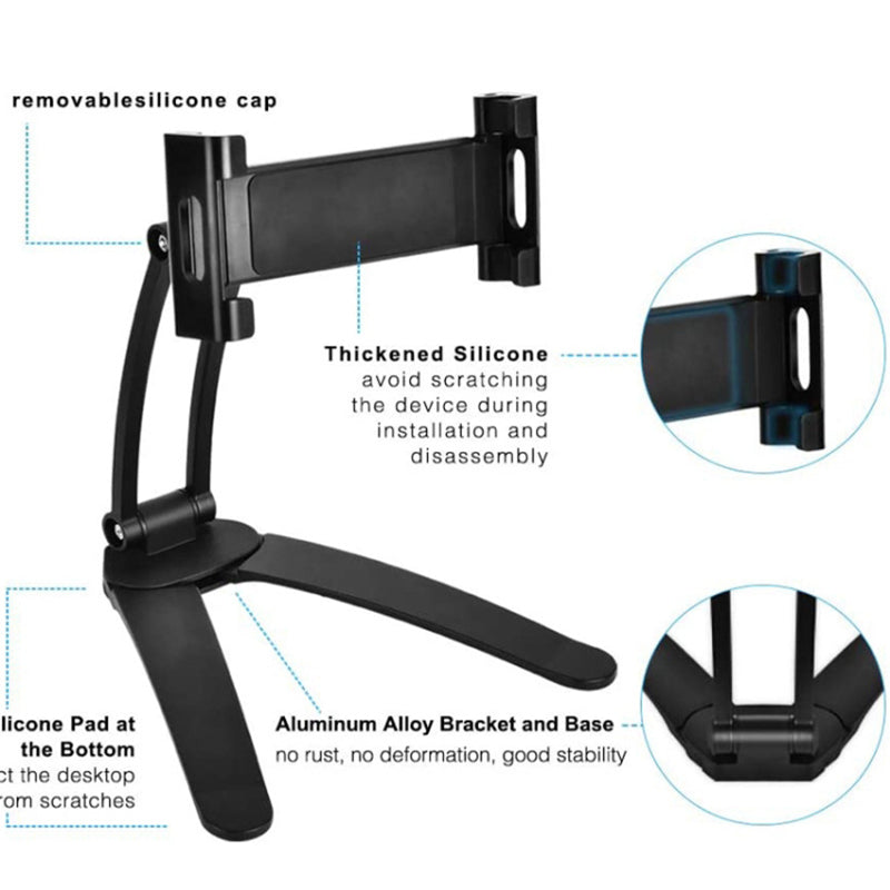 2-in-1 Desktop Aluminum Alloy Tablet Stand 360-degree Rotating Wall Mount Phone Holder for 4-12.9 inch Devices